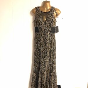 Enfocus gold and black lace evening gown